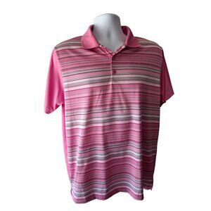 Antigua Polo Golf Shirt L Pink Striped  Short Sleeve Preppy Beach Vacation